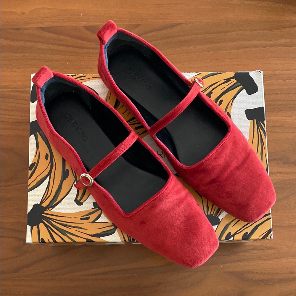 Farm Rio red velvet Mary Jane flats